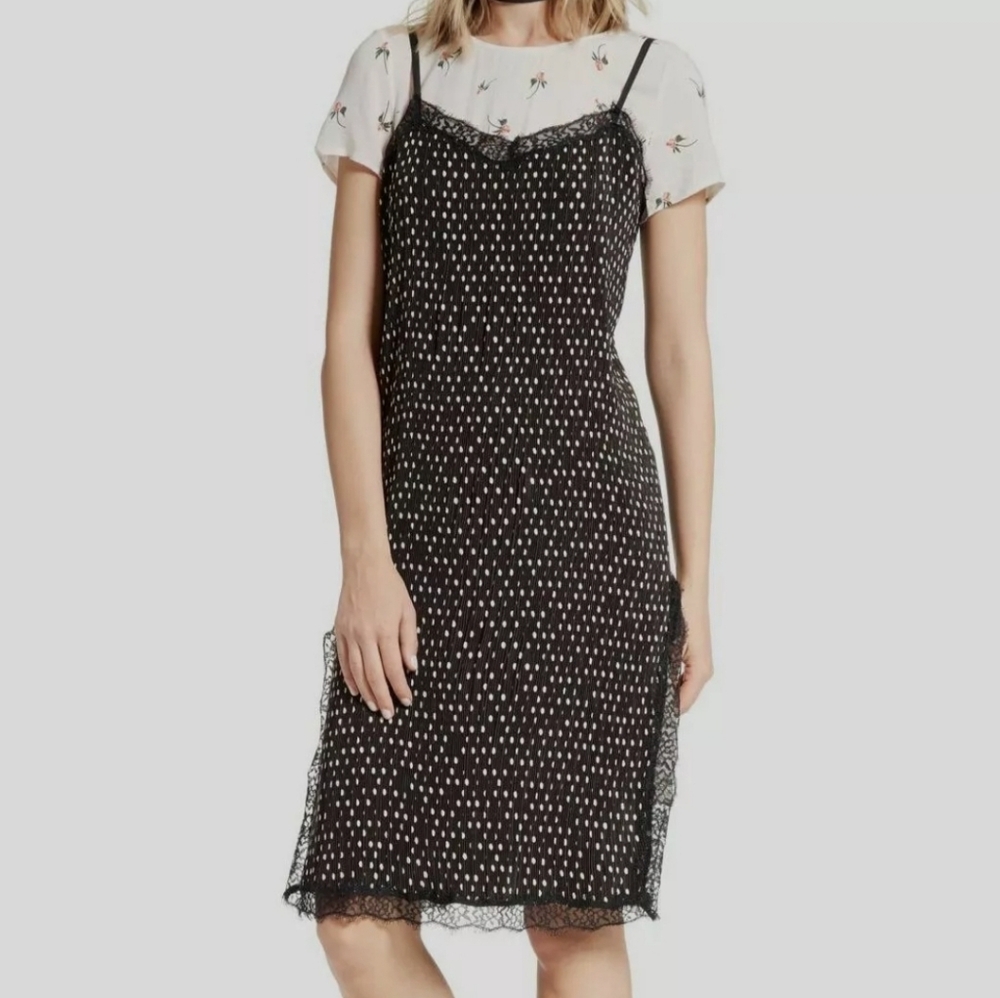 Free People Women's 6 Margot Slip Dress Polka Dot Lace Stretch